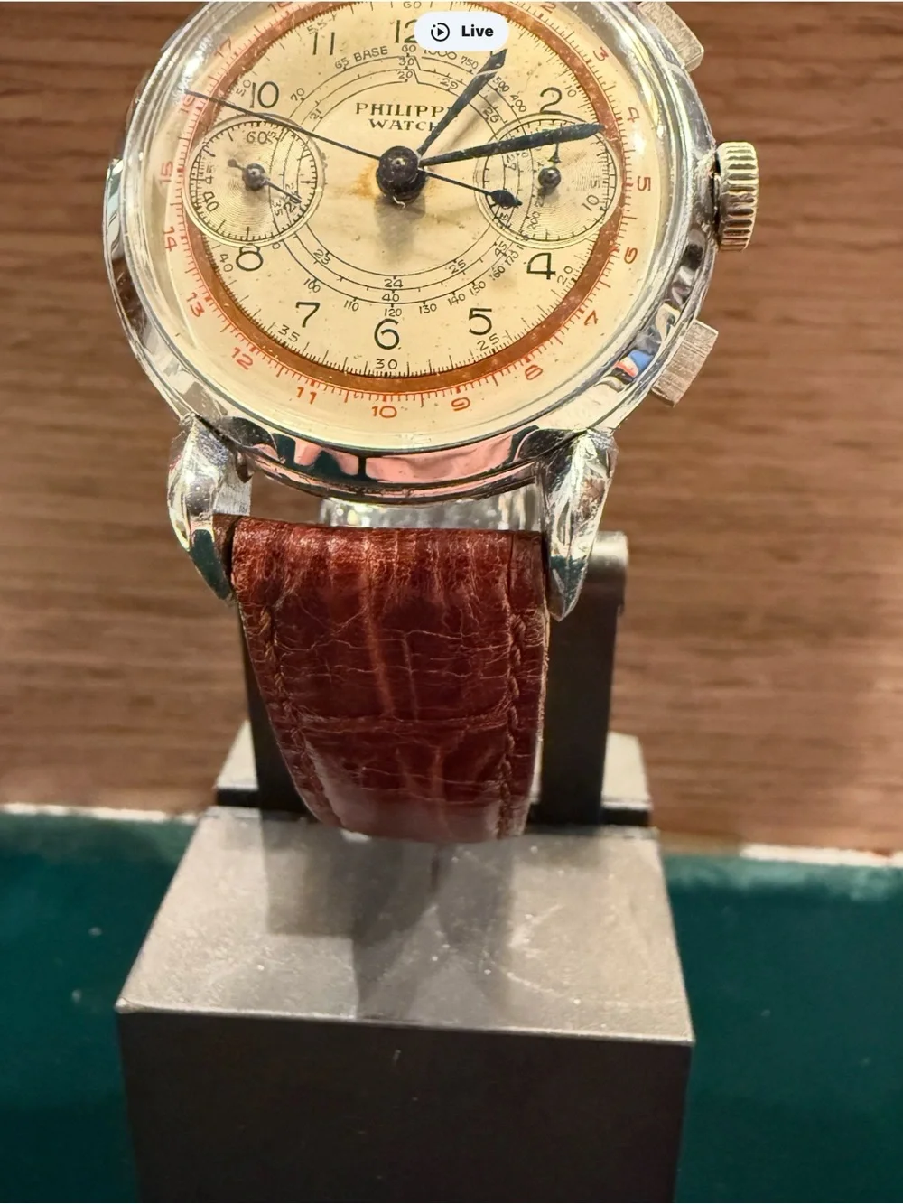 Vintage Philippe Men's Chronograph Watch - Brown Dial, Brown Strap